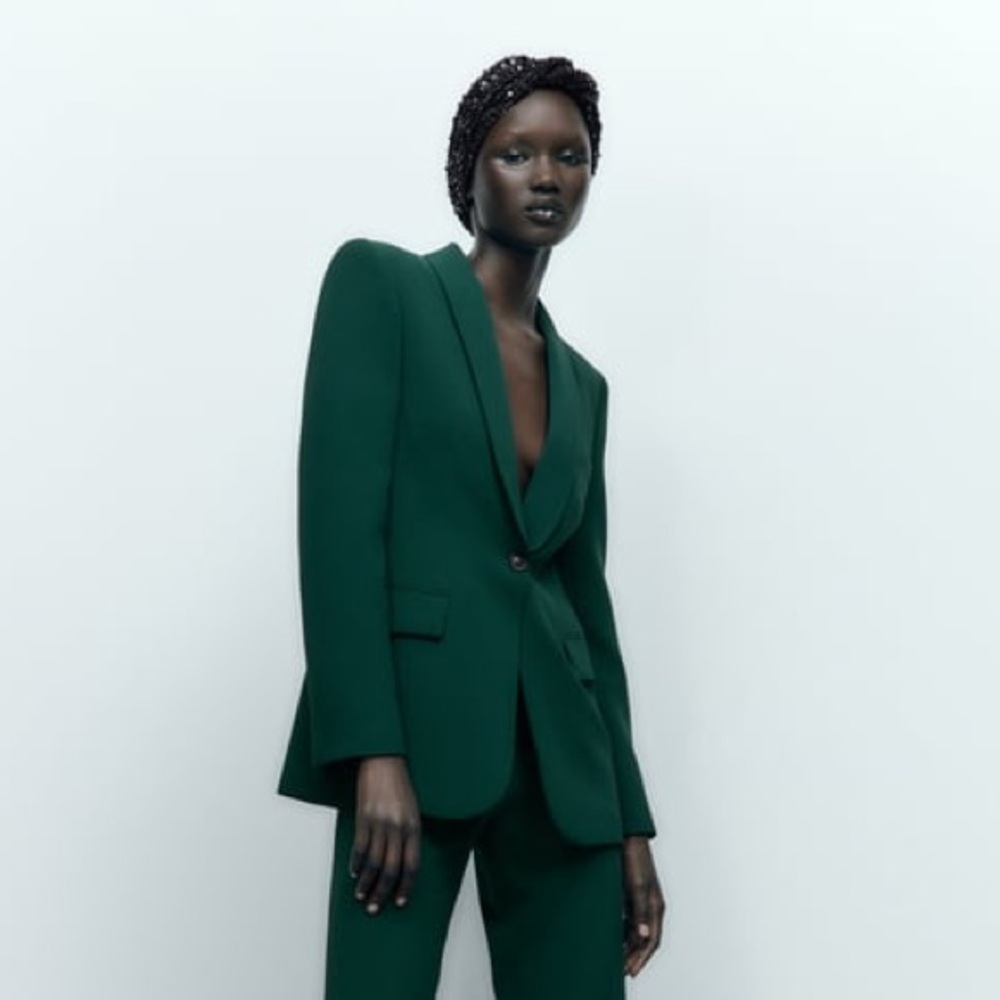 Zara green blazer with tuxedo collar, XXL, like new